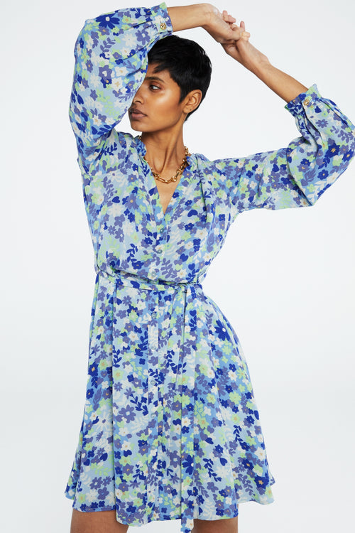 Dorien Frill Dress | Riad Blue/Acapulco G