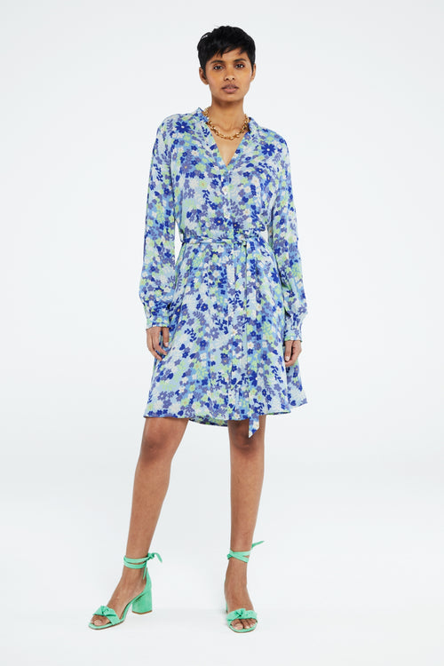 Dorien Frill Dress | Riad Blue/Acapulco G