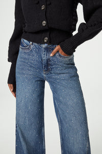Bonnie Wide Rhinestones | Medium Wash