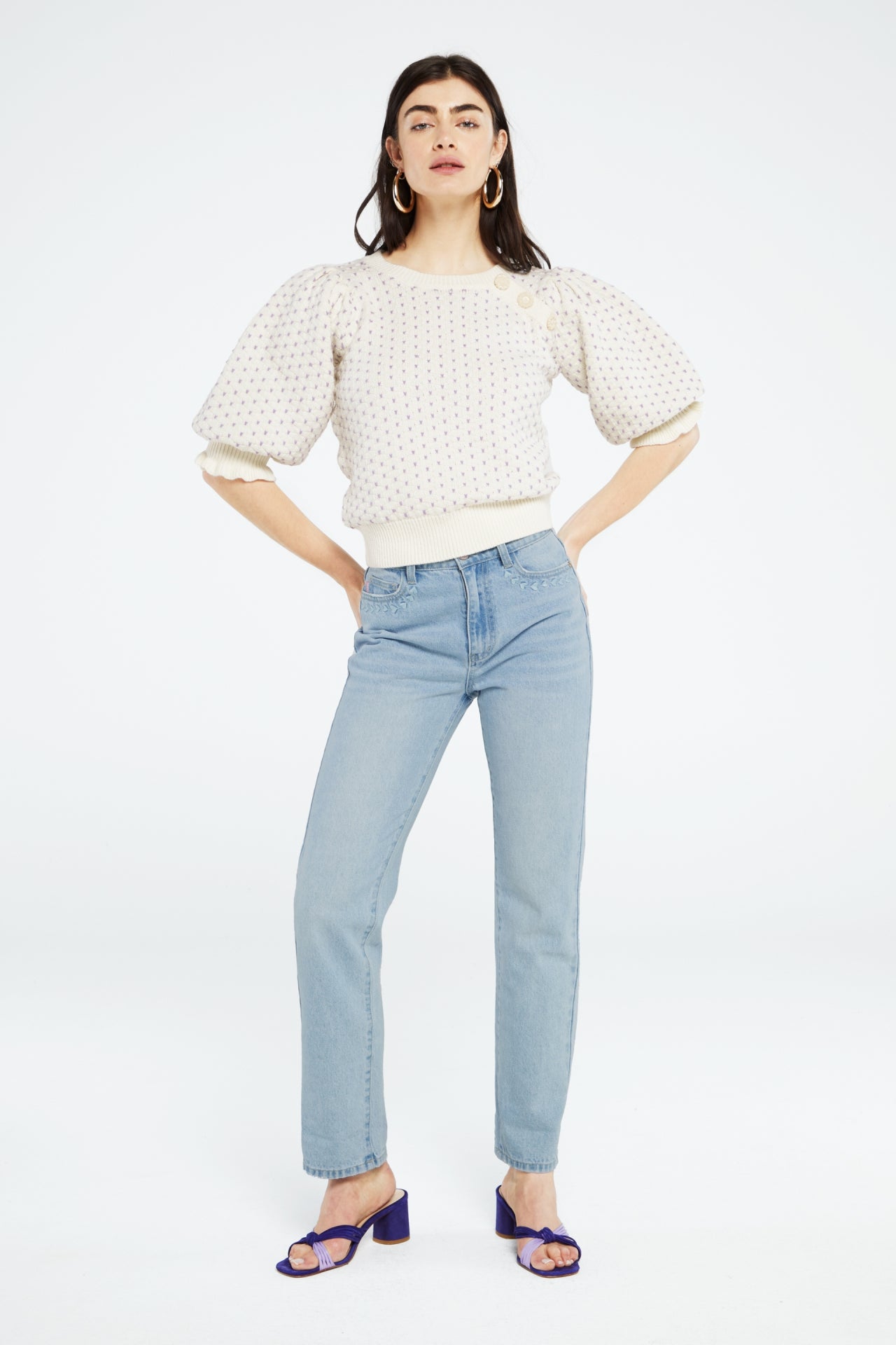 Love Short Sleeve Pullover | Cream White/Violet