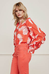 Josie Broderie Blouse | Hot Coral/Cream Whit
