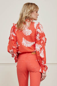 Josie Broderie Blouse | Hot Coral/Cream Whit