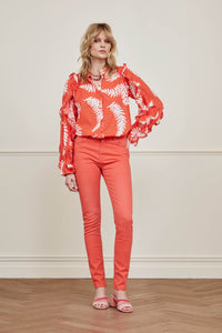 Josie Broderie Blouse | Hot Coral/Cream Whit