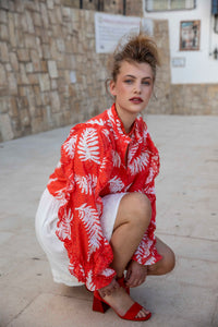 Josie Broderie Blouse | Hot Coral/Cream Whit