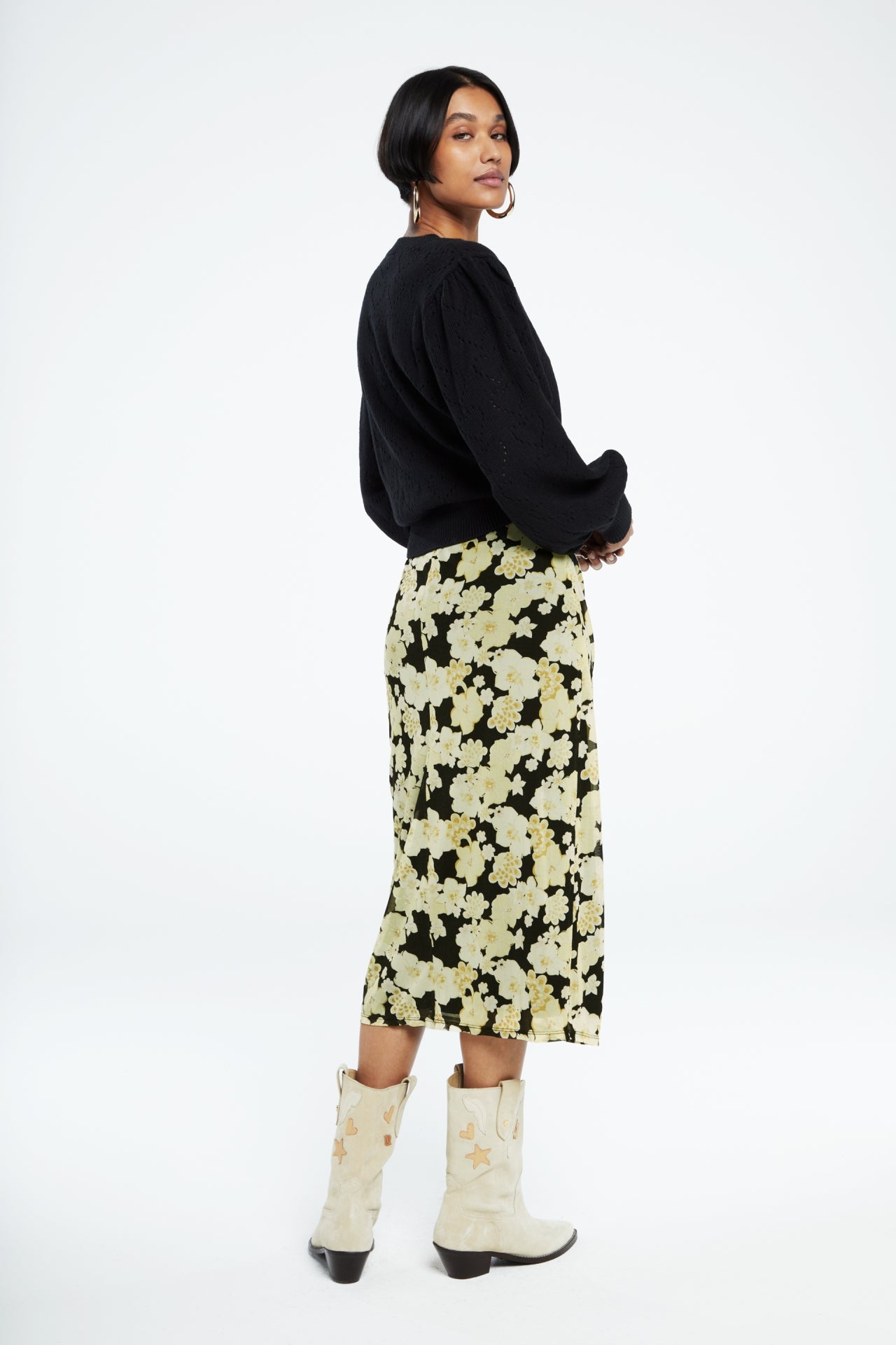 Jessy Midi Skirt | Black/Lemon Sorbet