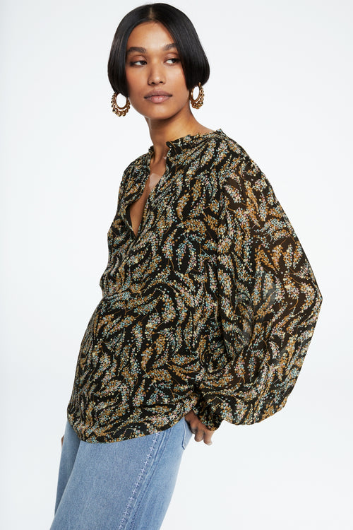 Cliff Ruffle Top | Black/Rattan