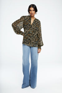 Cliff Ruffle Top | Black/Rattan