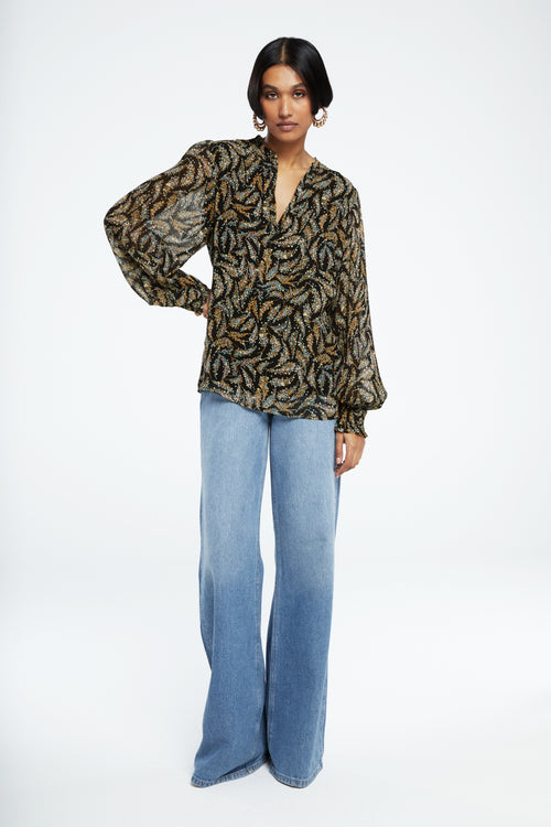 Cliff Ruffle Top | Black/Rattan