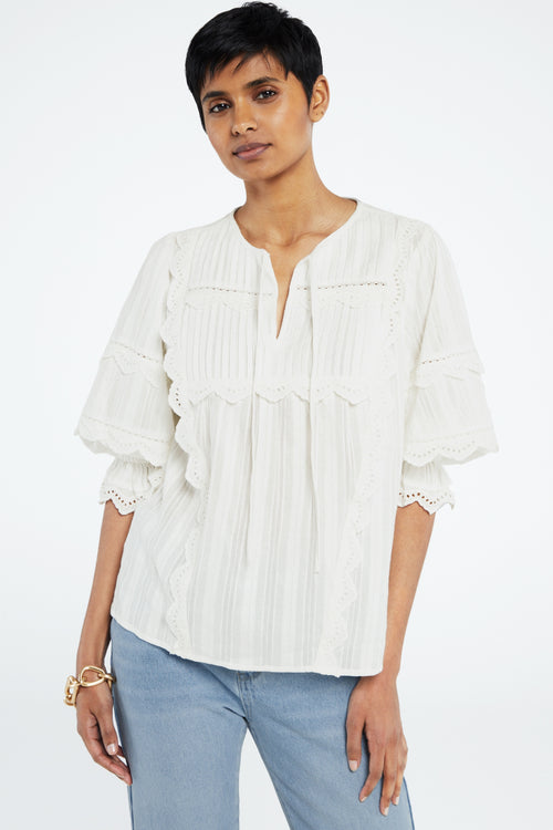 Lucia Short Sleeve Top | Cream White