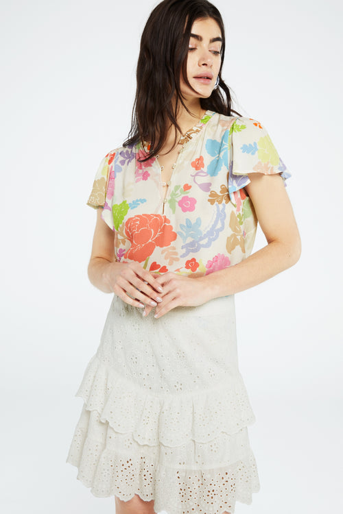 Vanessa Top | Cream White /Pink Pa