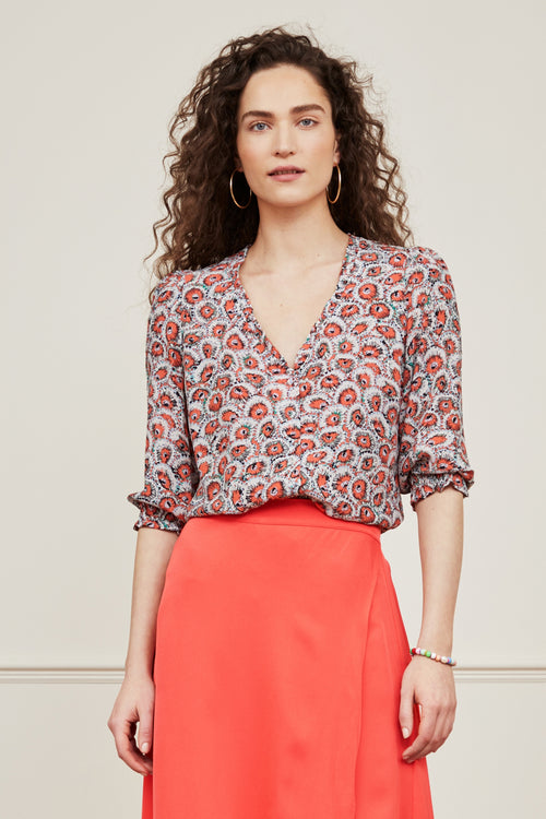 Bay Blouse | Cream White/Hot Cora