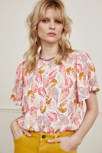 Elle Top | Cream white / Pink B
