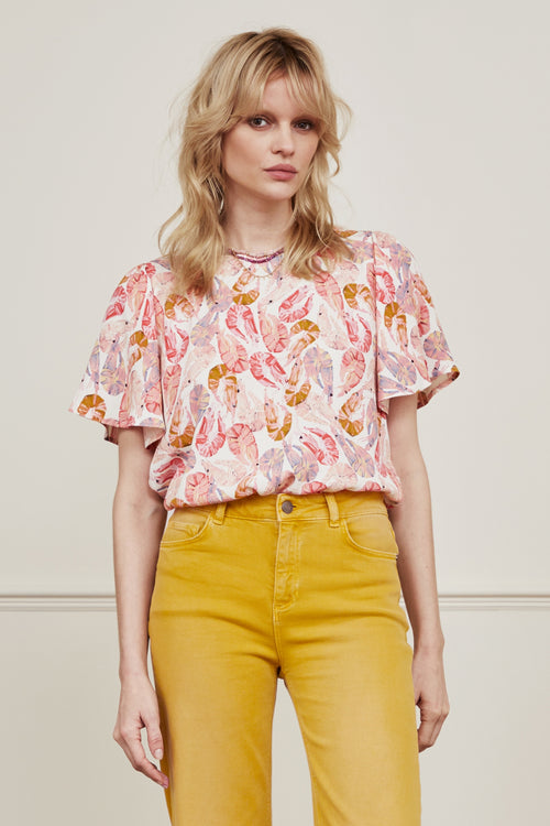 Elle Top | Cream white / Pink B