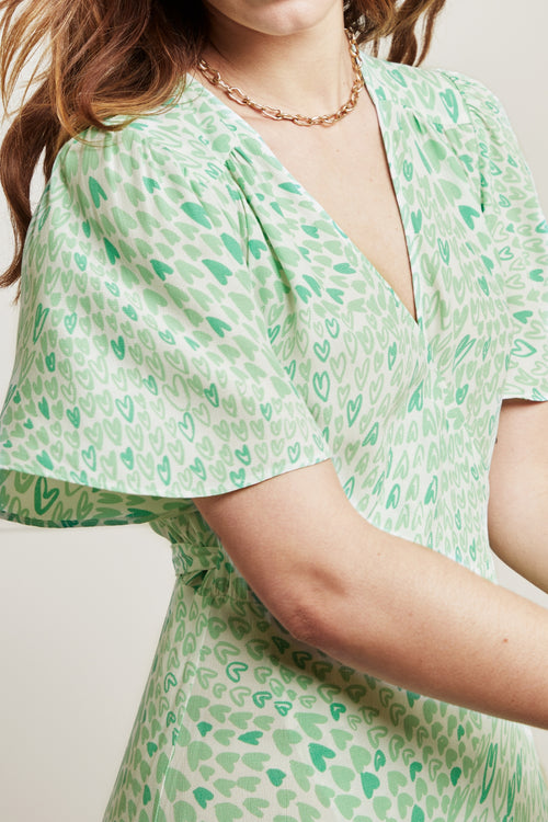 Archana Sleeve Dress | Cream White/Sea Gree