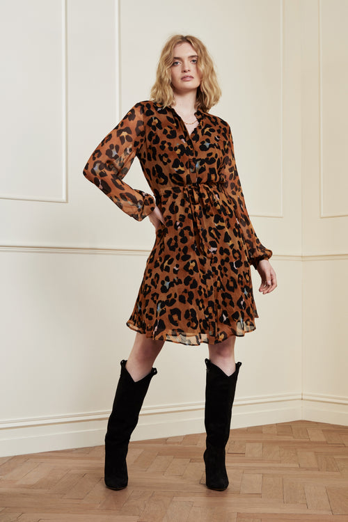 Frida Cato Short Dress | Cognac/Black