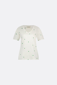Phil V-Neck Green Heart T-Shirt | Cream White