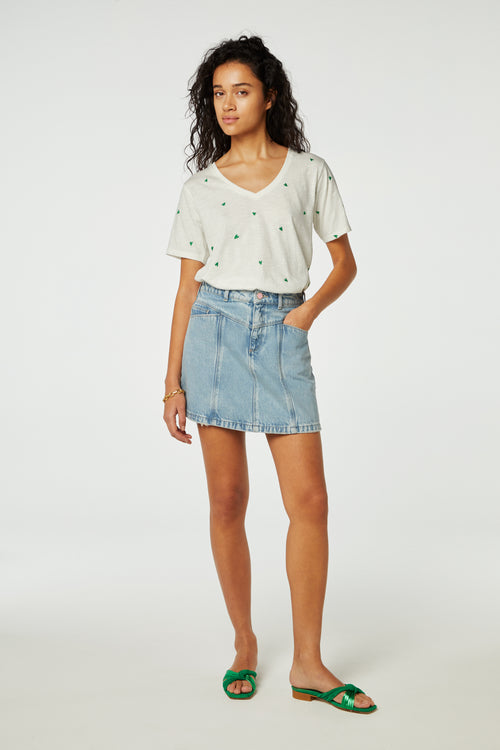 Phil V-Neck Green Heart T-Shirt | Cream White