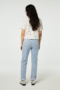 Phil V-Neck Pink Flower T-Shirt | Cream White/Pink