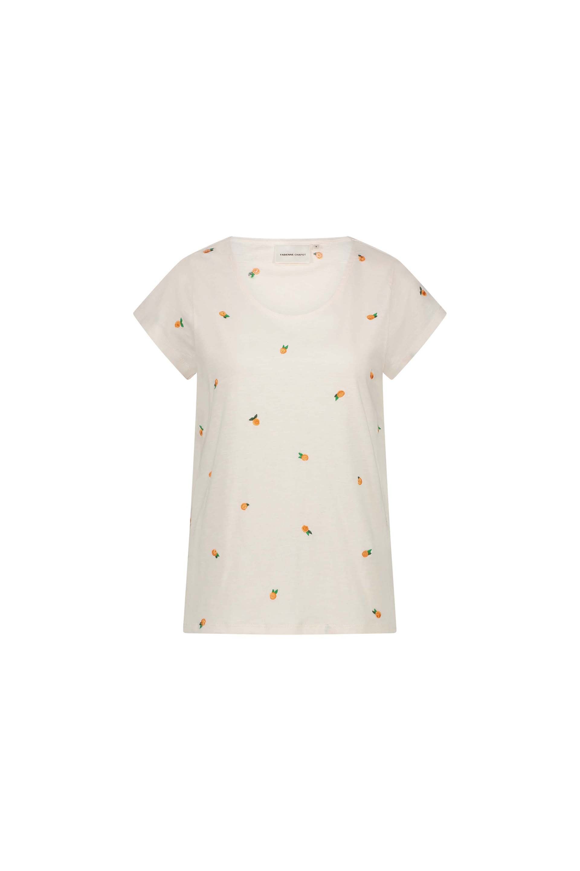 Phil V-Neck Pink Flower T-Shirt | Cream White/Pink