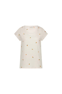 Phil V-Neck Pink Flower T-Shirt | Cream White/Pink